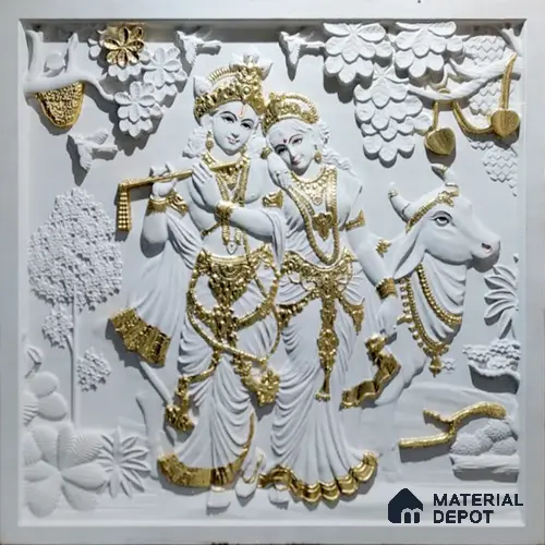 WL 00192 3D Golden Radha Krishna 990 x 990 mm Natural Stone Wall Cladding | Stone is a Natural Product, Please Expect Variation in Shades