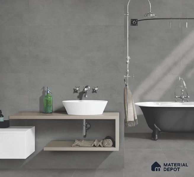 Stone Floor & Wall Tile TL 10846 D English Grey 4 ft x 2 ft Punch Matte Finish Vitrified Tile - 9 mm | 3 Random Designs | Suitable for Living Room, Bedroom & Kitchen