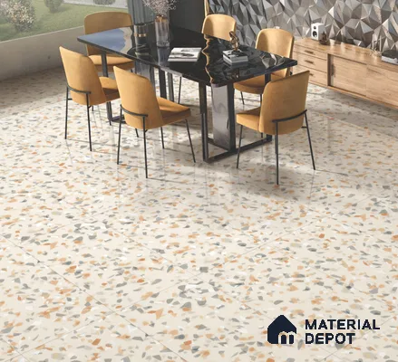 Terrazzo Floor & Wall Tile TL 10856 Classico Brown 4 ft x 2 ft Glossy Finish Vitrified Tile - 9 mm | 3 Random Designs | Suitable for Living Room, Bedroom & Kitchen