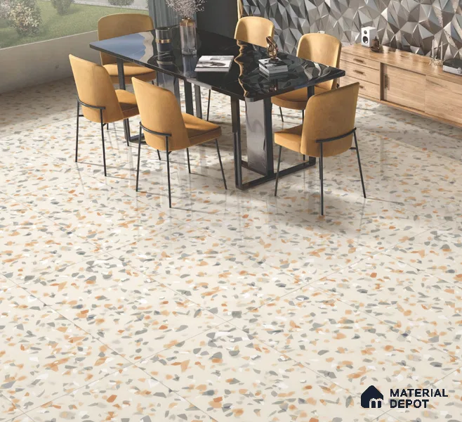 Terrazzo Floor & Wall Tile TL 10856 Classico Brown 4 ft x 2 ft Glossy Finish Vitrified Tile - 9 mm | 3 Random Designs | Suitable for Living Room, Bedroom & Kitchen