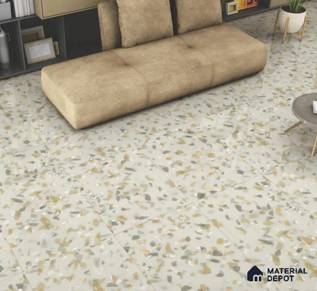 Terrazzo Floor & Wall Tile TL 10856 B Classico Green 4 ft x 2 ft Glossy Finish Vitrified Tile - 9 mm | 3 Random Designs | Suitable for Living Room, Bedroom & Kitchen