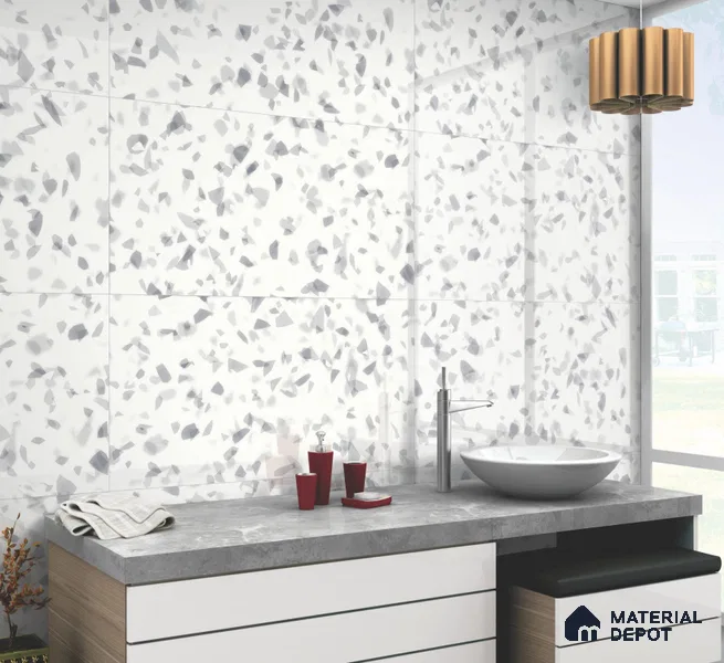 Terrazzo Floor & Wall Tile TL 10856 C Classico White 4 ft x 2 ft Glossy Finish Vitrified Tile - 9 mm | 3 Random Designs | Suitable for Living Room, Bedroom & Kitchen