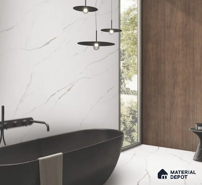 Endless Marble Floor & Wall Tile TL 10849 Statuario Syna Gold 4 ft x 2 ft Punch Carving Matte Finish Vitrified Tile - 9 mm | 4 Random Designs | Suitable for Living Room, Bedroom & Kitchen