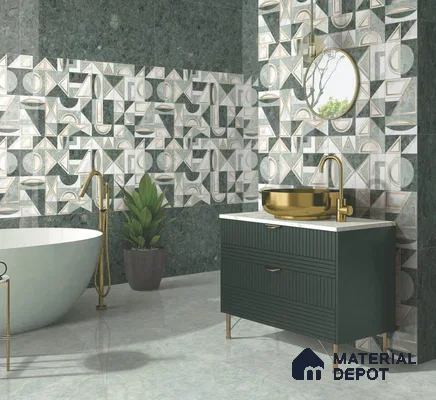 Patterned Wall Tile TL 10871 Olimpia Green Decor 4 ft x 2 ft Carving High Gloss Finish Vitrified Tile - 9 mm | Suitable For Bathroom, Accent/Feature Wall, Dining Area
