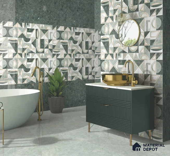 Patterned Wall Tile TL 10871 Olimpia Green Decor 4 ft x 2 ft Carving High Gloss Finish Vitrified Tile - 9 mm | Suitable For Bathroom, Accent/Feature Wall, Dining Area