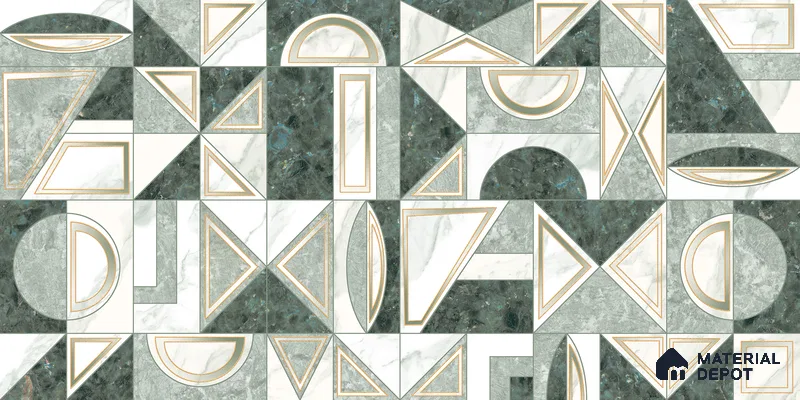 Patterned Wall Tile TL 10871 Olimpia Green Decor 4 ft x 2 ft Carving High Gloss Finish Vitrified Tile - 9 mm | Suitable For Bathroom, Accent/Feature Wall, Dining Area