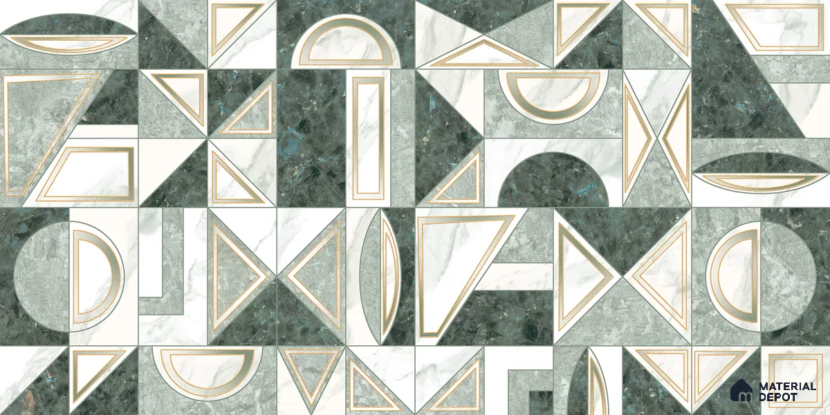 Patterned Wall Tile TL 10871 Olimpia Green Decor 4 ft x 2 ft Carving High Gloss Finish Vitrified Tile - 9 mm | Suitable For Bathroom, Accent/Feature Wall, Dining Area