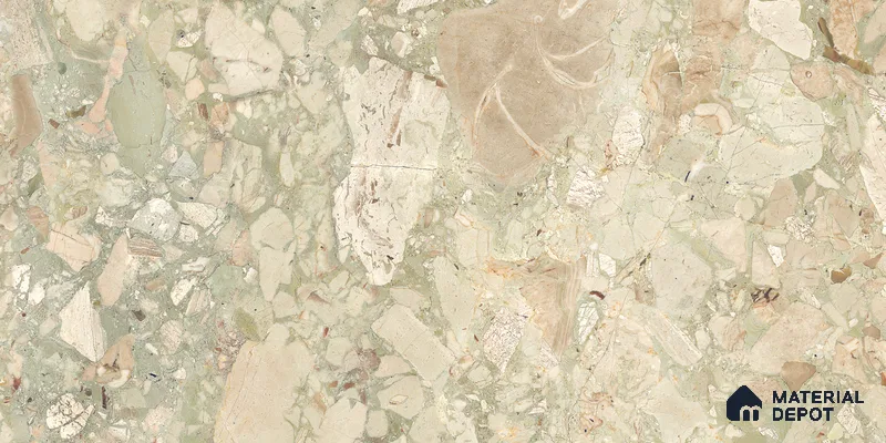 Stone Floor & Wall Tile TL 10857 Floricca Breccia Natural 4 ft x 2 ft Glossy Finish Vitrified Tile - 9 mm | 8 Random Designs | Suitable for Living Room, Bedroom & Kitchen