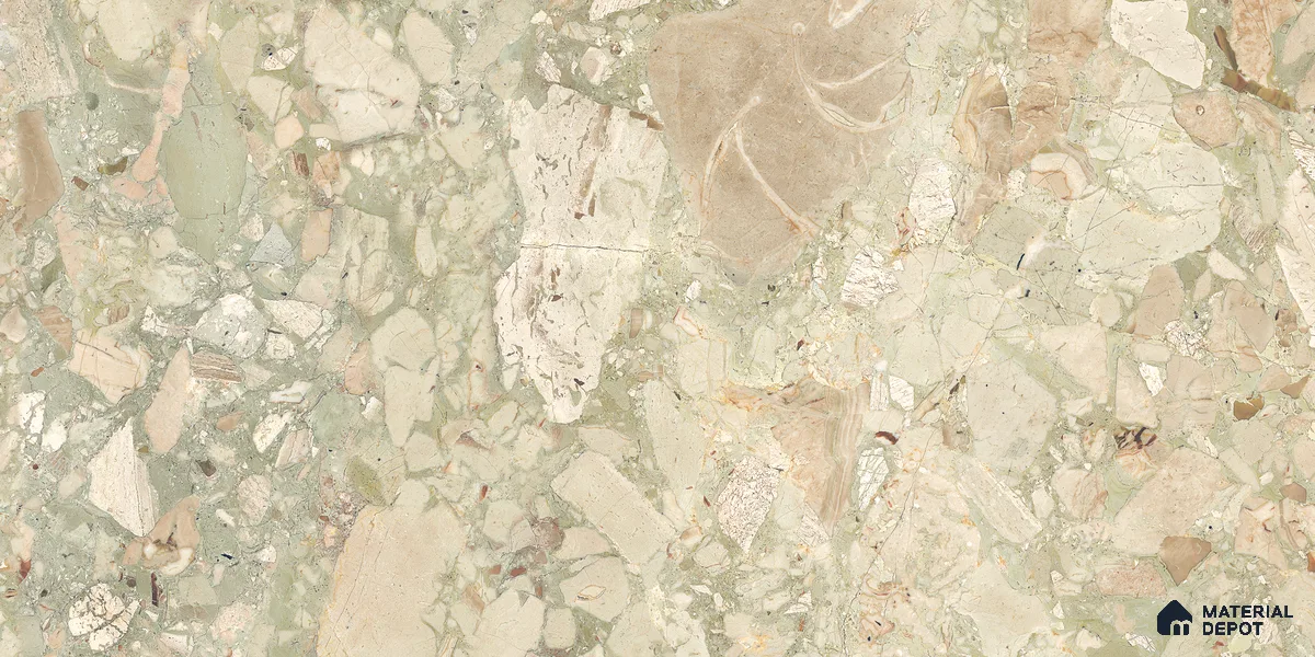 Stone Floor & Wall Tile TL 10857 Floricca Breccia Natural 4 ft x 2 ft Glossy Finish Vitrified Tile - 9 mm | 8 Random Designs | Suitable for Living Room, Bedroom & Kitchen