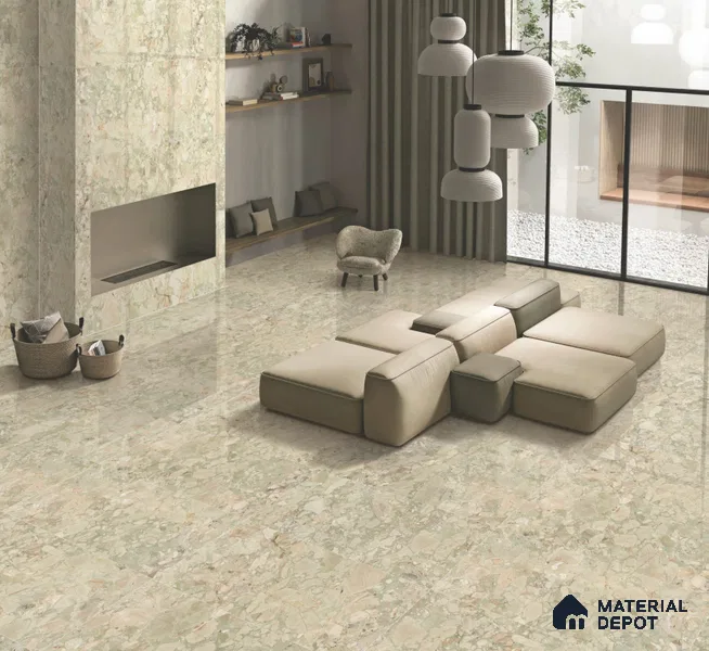 Stone Floor & Wall Tile TL 10857 Floricca Breccia Natural 4 ft x 2 ft Glossy Finish Vitrified Tile - 9 mm | 8 Random Designs | Suitable for Living Room, Bedroom & Kitchen