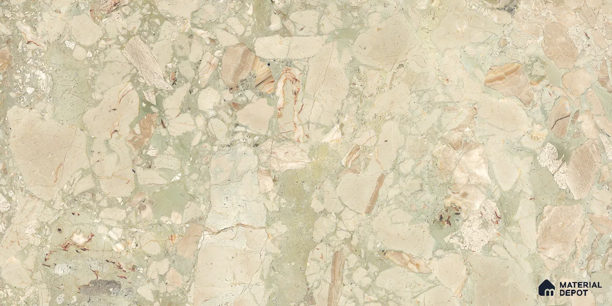 Stone Floor & Wall Tile TL 10857 Floricca Breccia Natural 4 ft x 2 ft Glossy Finish Vitrified Tile - 9 mm | 8 Random Designs | Suitable for Living Room, Bedroom & Kitchen