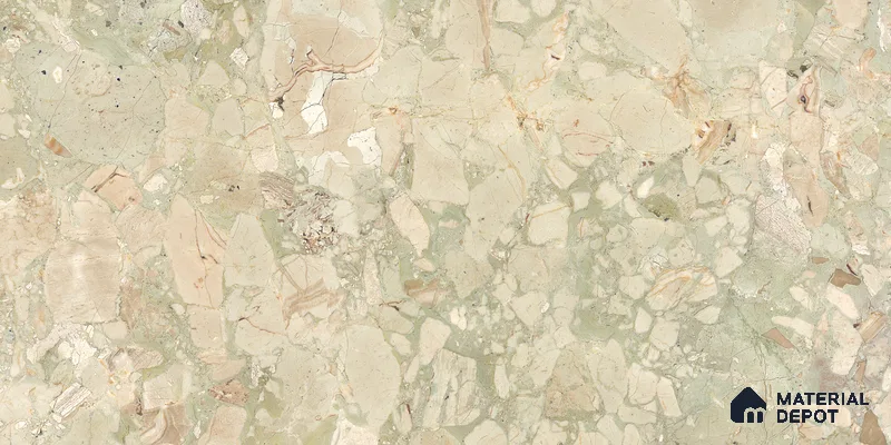 Stone Floor & Wall Tile TL 10857 Floricca Breccia Natural 4 ft x 2 ft Glossy Finish Vitrified Tile - 9 mm | 8 Random Designs | Suitable for Living Room, Bedroom & Kitchen
