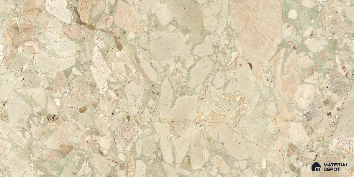 Stone Floor & Wall Tile TL 10857 Floricca Breccia Natural 4 ft x 2 ft Glossy Finish Vitrified Tile - 9 mm | 8 Random Designs | Suitable for Living Room, Bedroom & Kitchen