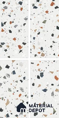 Terrazzo Floor & Wall Tile TL 10852 Luciana White 4 ft x 2 ft Carving Matte Finish Vitrified Tile - 9 mm | 5 Random Designs | Suitable for Living Room, Bedroom & Kitchen