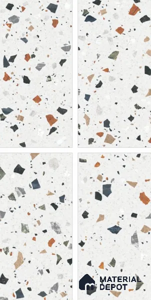 Terrazzo Floor & Wall Tile TL 10852 Luciana White 4 ft x 2 ft Carving Matte Finish Vitrified Tile - 9 mm | 5 Random Designs | Suitable for Living Room, Bedroom & Kitchen