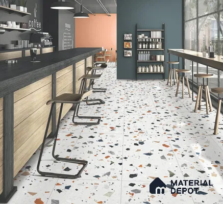 Terrazzo Floor & Wall Tile TL 10852 Luciana White 4 ft x 2 ft Carving Matte Finish Vitrified Tile - 9 mm | 5 Random Designs | Suitable for Living Room, Bedroom & Kitchen