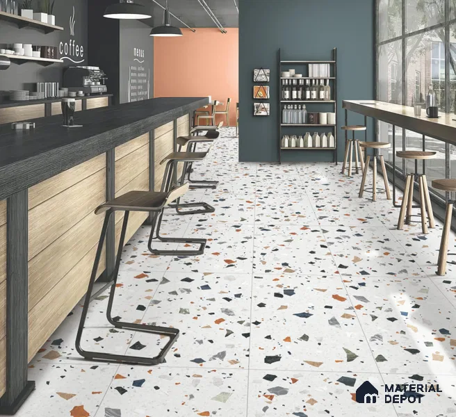 Terrazzo Floor & Wall Tile TL 10852 Luciana White 4 ft x 2 ft Carving Matte Finish Vitrified Tile - 9 mm | 5 Random Designs | Suitable for Living Room, Bedroom & Kitchen