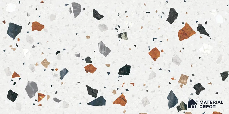 Terrazzo Floor & Wall Tile TL 10852 Luciana White 4 ft x 2 ft Carving Matte Finish Vitrified Tile - 9 mm | 5 Random Designs | Suitable for Living Room, Bedroom & Kitchen