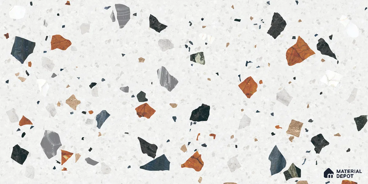 Terrazzo Floor & Wall Tile TL 10852 Luciana White 4 ft x 2 ft Carving Matte Finish Vitrified Tile - 9 mm | 5 Random Designs | Suitable for Living Room, Bedroom & Kitchen