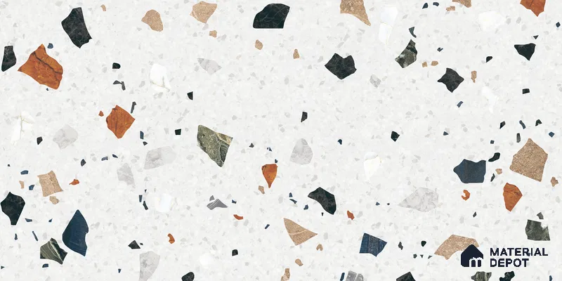 Terrazzo Floor & Wall Tile TL 10852 Luciana White 4 ft x 2 ft Carving Matte Finish Vitrified Tile - 9 mm | 5 Random Designs | Suitable for Living Room, Bedroom & Kitchen