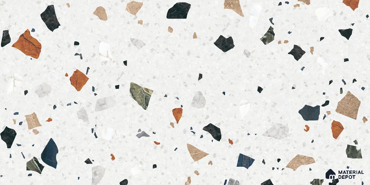 Terrazzo Floor & Wall Tile TL 10852 Luciana White 4 ft x 2 ft Carving Matte Finish Vitrified Tile - 9 mm | 5 Random Designs | Suitable for Living Room, Bedroom & Kitchen