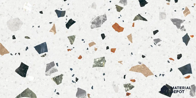Terrazzo Floor & Wall Tile TL 10852 Luciana White 4 ft x 2 ft Carving Matte Finish Vitrified Tile - 9 mm | 5 Random Designs | Suitable for Living Room, Bedroom & Kitchen