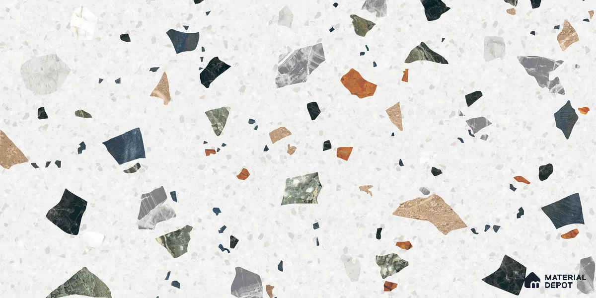 Terrazzo Floor & Wall Tile TL 10852 Luciana White 4 ft x 2 ft Carving Matte Finish Vitrified Tile - 9 mm | 5 Random Designs | Suitable for Living Room, Bedroom & Kitchen