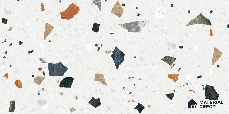 Terrazzo Floor & Wall Tile TL 10852 Luciana White 4 ft x 2 ft Carving Matte Finish Vitrified Tile - 9 mm | 5 Random Designs | Suitable for Living Room, Bedroom & Kitchen