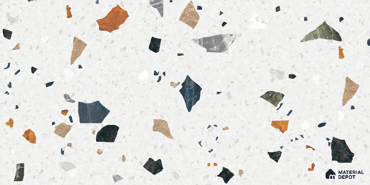 Terrazzo Floor & Wall Tile TL 10852 Luciana White 4 ft x 2 ft Carving Matte Finish Vitrified Tile - 9 mm | 5 Random Designs | Suitable for Living Room, Bedroom & Kitchen