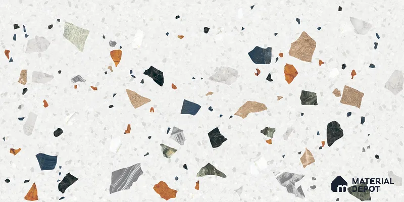 Terrazzo Floor & Wall Tile TL 10852 Luciana White 4 ft x 2 ft Carving Matte Finish Vitrified Tile - 9 mm | 5 Random Designs | Suitable for Living Room, Bedroom & Kitchen