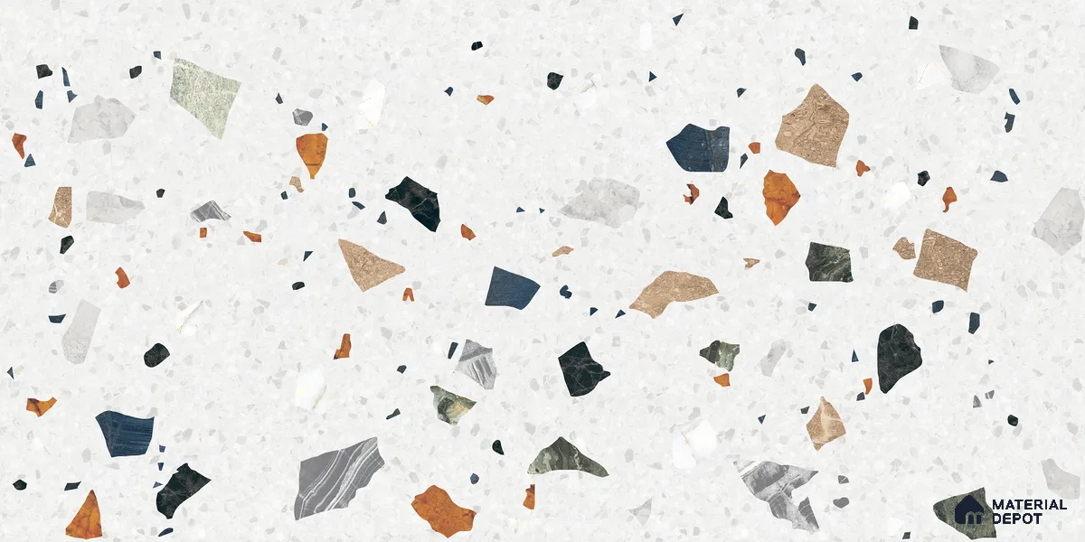 Terrazzo Floor & Wall Tile TL 10852 Luciana White 4 ft x 2 ft Carving Matte Finish Vitrified Tile - 9 mm | 5 Random Designs | Suitable for Living Room, Bedroom & Kitchen