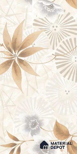 Floral Wall Tile TL 12296 Richardo Beige Decore 4 ft x 2 ft Pearl Carving Finish Vitrified Tile - 9 mm | 4 Random Designs | Suitable for Bathroom, Accent/Feature Wall, Dining Area