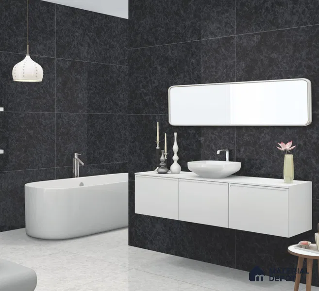 Marble Floor & Wall Tile TL 10855 C Bravit Nero 4 ft x 2 ft High Gloss Finish Vitrified Tile - 9 mm | 6 Random Designs | Suitable for Living Room, Bedroom & Kitchen