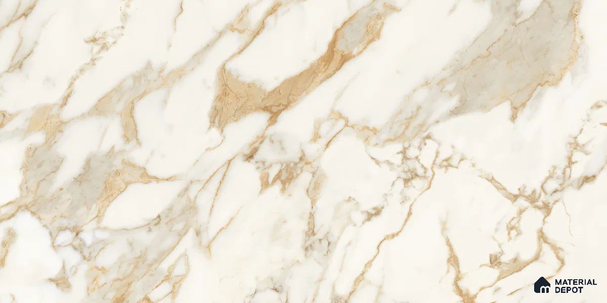 Marble Floor & Wall Tile TL 10850 B Antique Calcatta Gold 4 ft x 2 ft Glossy Finish Vitrified Tile - 9 mm | 7 Random Designs | Suitable for Living Room, Bedroom & Kitchen