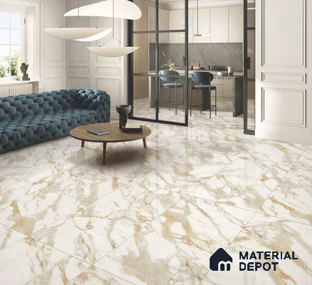 Marble Floor & Wall Tile TL 10850 B Antique Calcatta Gold 4 ft x 2 ft Glossy Finish Vitrified Tile - 9 mm | 7 Random Designs | Suitable for Living Room, Bedroom & Kitchen