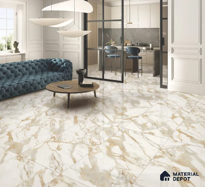 Marble Floor & Wall Tile TL 10850 B Antique Calcatta Gold 4 ft x 2 ft Glossy Finish Vitrified Tile - 9 mm | 7 Random Designs | Suitable for Living Room, Bedroom & Kitchen