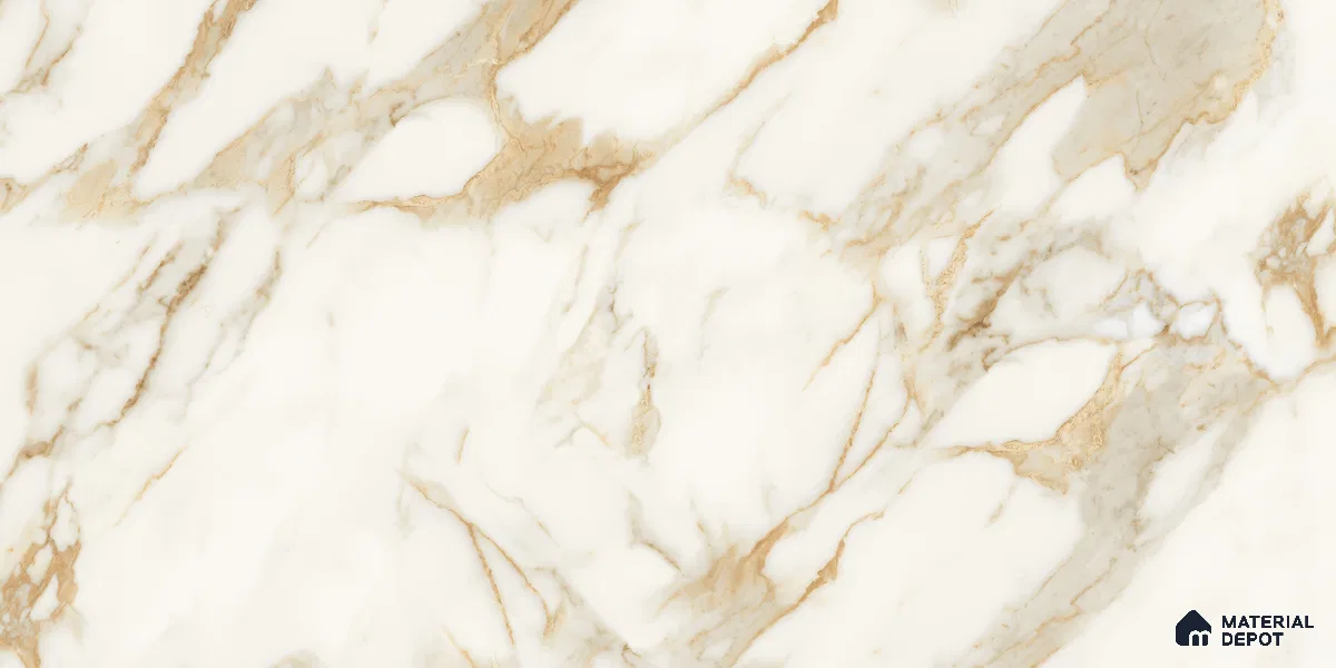 Marble Floor & Wall Tile TL 10850 B Antique Calcatta Gold 4 ft x 2 ft Glossy Finish Vitrified Tile - 9 mm | 7 Random Designs | Suitable for Living Room, Bedroom & Kitchen