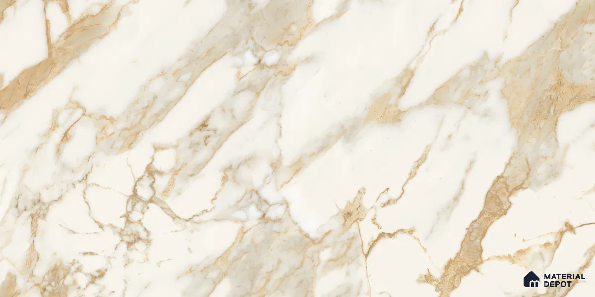 Marble Floor & Wall Tile TL 10850 B Antique Calcatta Gold 4 ft x 2 ft Glossy Finish Vitrified Tile - 9 mm | 7 Random Designs | Suitable for Living Room, Bedroom & Kitchen