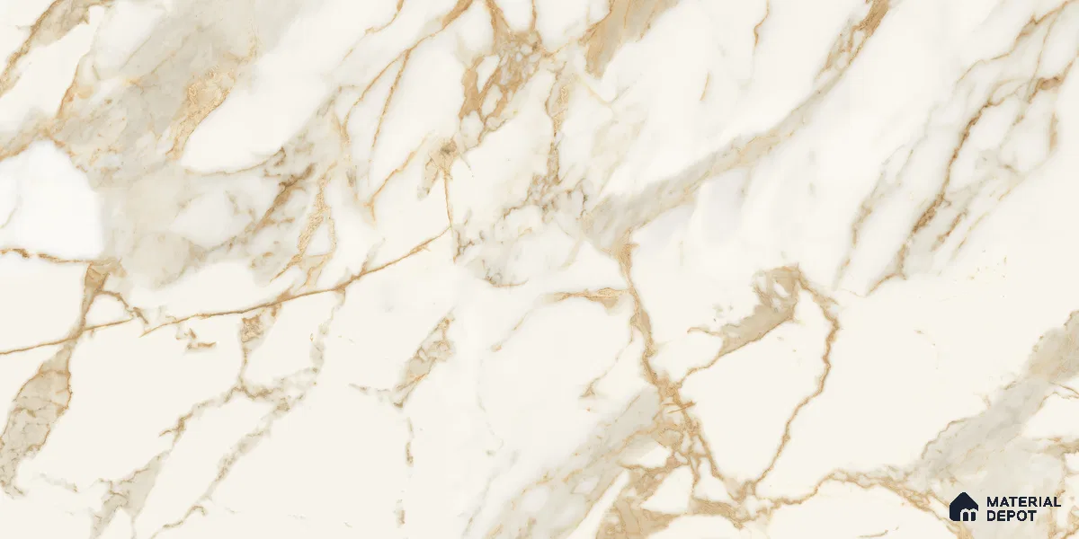 Marble Floor & Wall Tile TL 10850 B Antique Calcatta Gold 4 ft x 2 ft Glossy Finish Vitrified Tile - 9 mm | 7 Random Designs | Suitable for Living Room, Bedroom & Kitchen