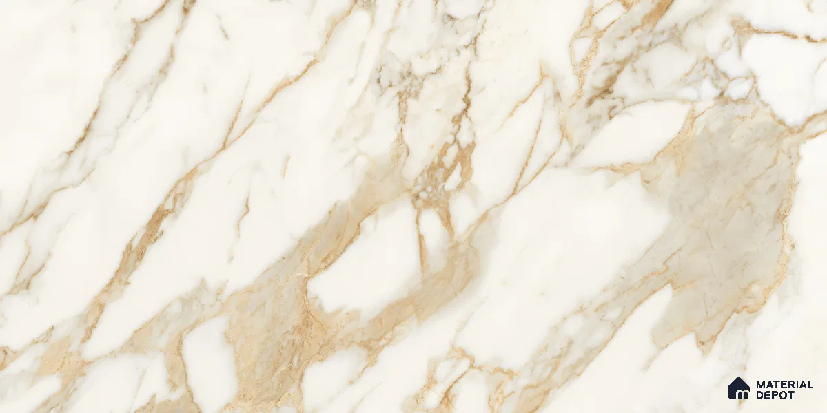 Marble Floor & Wall Tile TL 10850 B Antique Calcatta Gold 4 ft x 2 ft Glossy Finish Vitrified Tile - 9 mm | 7 Random Designs | Suitable for Living Room, Bedroom & Kitchen