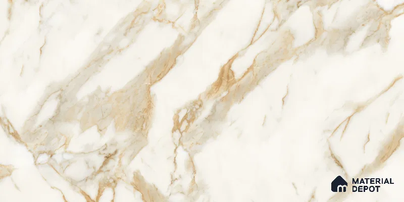 Marble Floor & Wall Tile TL 10850 B Antique Calcatta Gold 4 ft x 2 ft Glossy Finish Vitrified Tile - 9 mm | 7 Random Designs | Suitable for Living Room, Bedroom & Kitchen