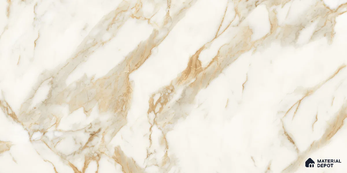Marble Floor & Wall Tile TL 10850 B Antique Calcatta Gold 4 ft x 2 ft Glossy Finish Vitrified Tile - 9 mm | 7 Random Designs | Suitable for Living Room, Bedroom & Kitchen