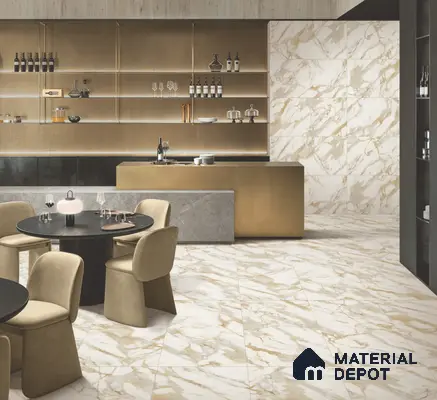 Marble Floor & Wall Tile TL 10850 Antique Calcatta Gold 4 ft x 2 ft Carving Matte Finish Vitrified Tile - 9 mm | 7 Random Designs | Suitable for Living Room, Bedroom & Kitchen