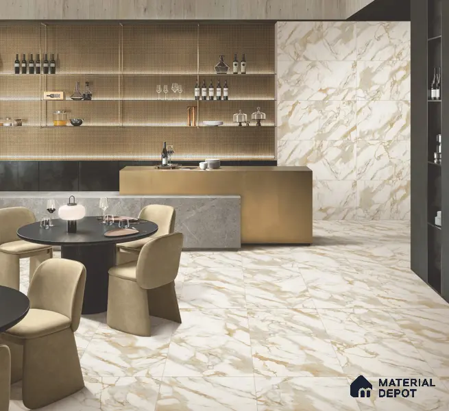 Marble Floor & Wall Tile TL 10850 Antique Calcatta Gold 4 ft x 2 ft Carving Matte Finish Vitrified Tile - 9 mm | 7 Random Designs | Suitable for Living Room, Bedroom & Kitchen