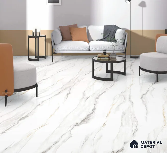 Endless Marble Floor & Wall Tile TL 10863 Cromac Bianco 4 ft x 2 ft Glossy Finish Vitrified Tile - 9 mm | 6 Random Designs | Suitable for Living Room, Bedroom & Kitchen