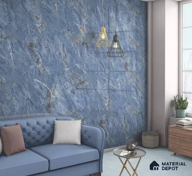 Endless Marble Floor & Wall Tile TL 10870 Ileum Blue 4 ft x 2 ft High Gloss Finish Vitrified Tile - 9 mm | 5 Random Designs | Suitable for Living Room, Bedroom & Kitchen