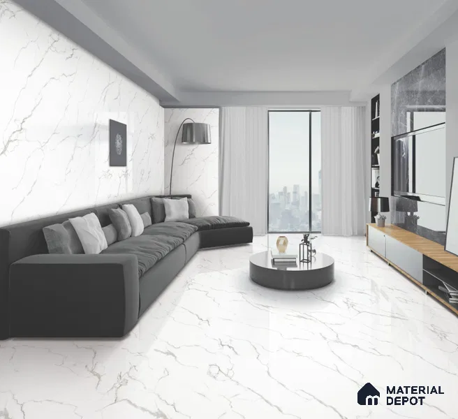 Endless Marble Floor & Wall Tile TL 10867 Venato Bianco 4 ft x 2 ft Glossy Finish Vitrified Tile - 9 mm | 7 Random Designs | Suitable for Living Room, Bedroom & Kitchen