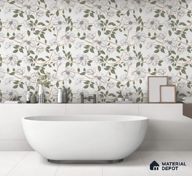 Floral Wall Tile TL 10851 Blossom Decor 4 ft x 2 ft Carving Matte Finish Vitrified Tile - 9 mm | Suitable for Bathroom, Accent/Feature Wall, Dining Area