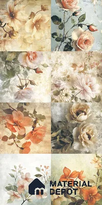 Floral Wall Tile TL 12268 Floral Decore 4 ft x 2 ft Matte + (Glossy Granula/Glue) Finish Vitrified Tile - 9 mm | 2 Random Designs | Suitable for Bathroom, Accent/Feature Wall, Bedroom