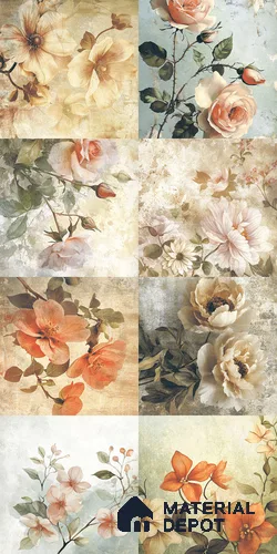 Floral Wall Tile TL 12268 Floral Decore 4 ft x 2 ft Matte + (Glossy Granula/Glue) Finish Vitrified Tile - 9 mm | 2 Random Designs | Suitable for Bathroom, Accent/Feature Wall, Bedroom